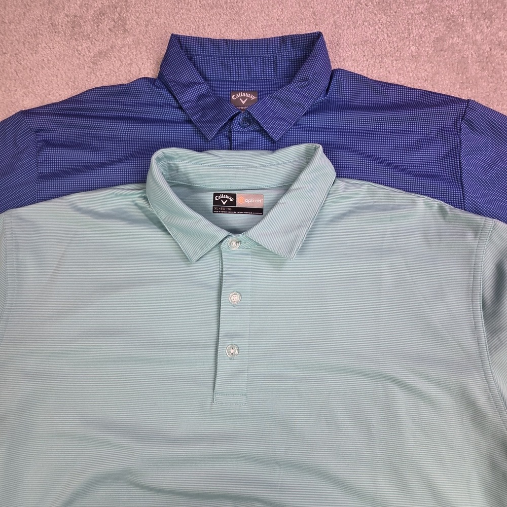 Callaway Mens Opti-Dri Golf Polo Lot (2) XL Blue Lightweight Stretch Quick Dry